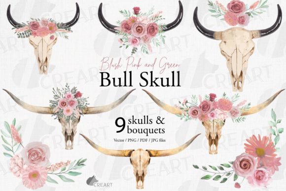 Bull Skull Blush Pink Floral Bouquets Design Kit