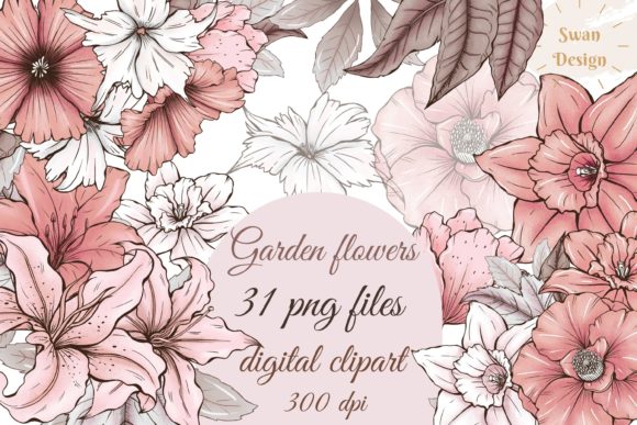 Cute Pink Garden Flowers Clipart for Elegant Designs