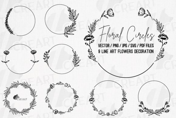 Elegant Black Floral Round Silhouette Monogram Designs