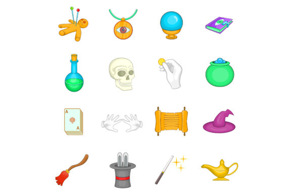 Elevate Your Digital Projects with a Cartoon Style Magic Icons Set