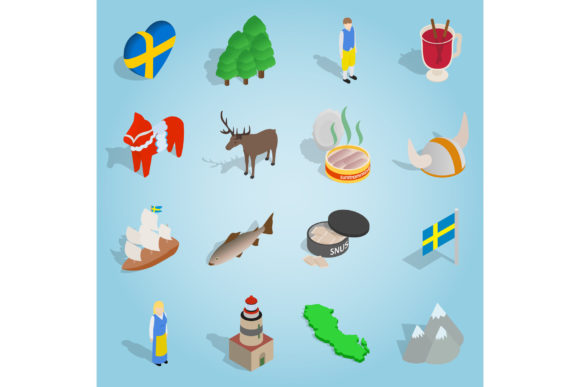 Elevating Digital Design with Sweden Set Icons in Isometric 3D Style
