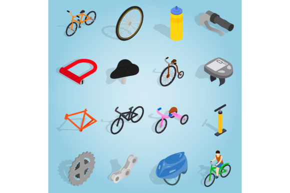 Elevating Digital Interfaces with Bicycle Set Icons in Isometric 3D Style