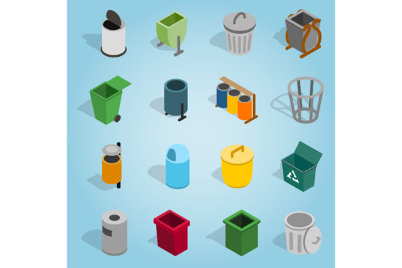 Elevating User Interfaces with Trash Bin Set Icons in Isometric 3D Style