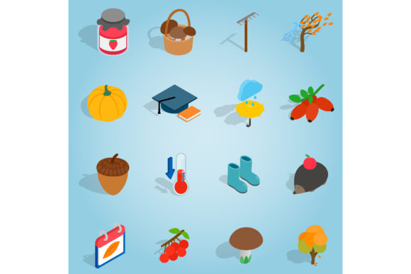 Isometric 3D Autumn Icons for Modern UI