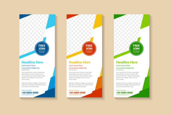 Modern Orange Green Blue Vertical Banner Polygo Designs for Impactful Displays