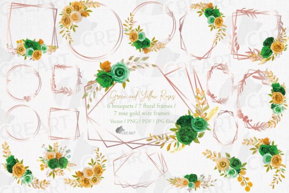Strategic Design with Rose Gold Frames and Green Yellow Roses for Brand Impact