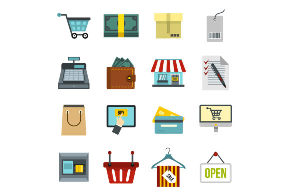 Streamlining Digital Commerce with a Flat Style Shopping Icons Set