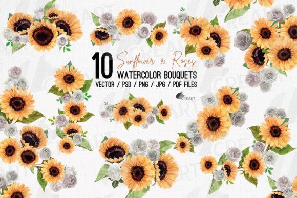 Sunflower and White Rose Design Bouquets for Creators