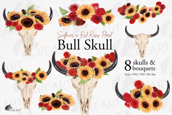 Unleashing Creativity with Sunflowers Red Roses Floral Bull Skull Designs