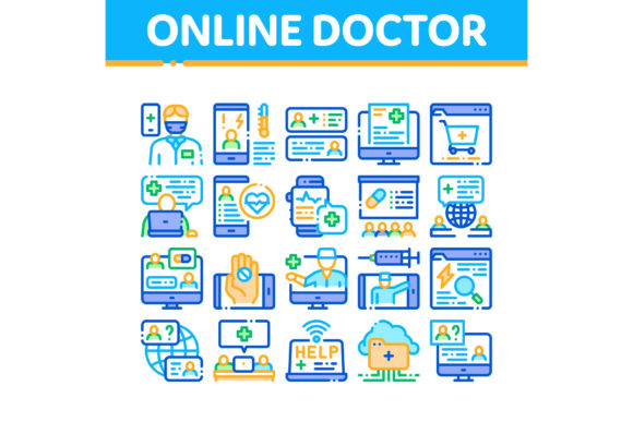Visualizing Care: The Power of the Online Doctor Advice Collection Icons Set Vector