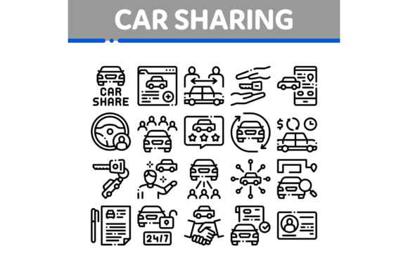 Visualizing Mobility: A Deep Dive into the Car Sharing Business Collection Icons Set Vector