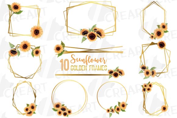 Watercolor Sunflower Gold Wire Frames for Design