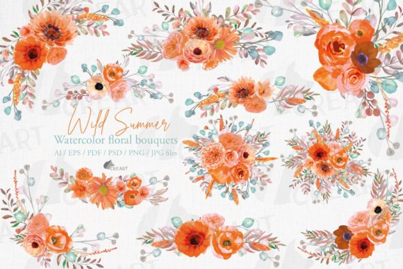 Wild Summer Orange Floral Bouquets Art Guide